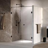 Brauer Void - Carving Nisdeur - 2-Delig - Helder Glas - 140 x 200 cm - Omkeerbaar - met Draaideur 70 cm - Aan Muur - incl. Glascoating - Mat Zwart