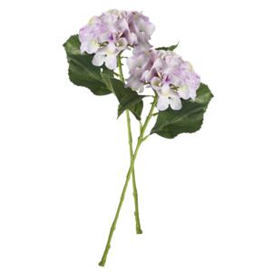 Kunstbloem Hortensia tak - 2x - lila paars - 51 cm - losse steel - Kunst zijdebloemen