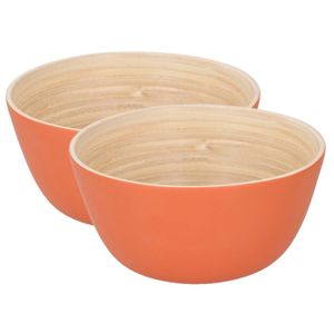 2x stuks bamboe snack schaaltje oranje 10 cm - Snack en tapasschalen