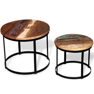 Salontafel set 40/50 cm gerecycled hout rond 2-delig