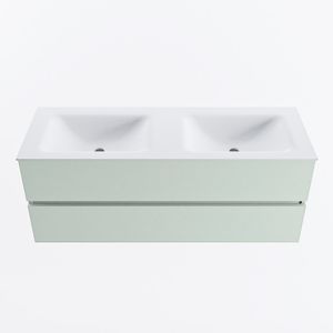 MONDIAZ VICA 130cm badmeubel onderkast Greey 2 lades. Wastafel CLOUD dubbel 2 kraangaten, kleur Talc.