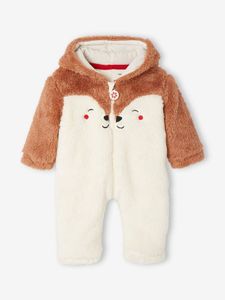 Onesie 'Kerstrendier' voor baby's met pluche-effect pecannoot