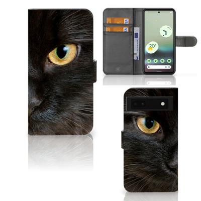 Google Pixel 6A | Telefoonhoesje | Met pasjeshouder | Zwarte Kat