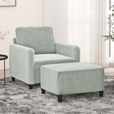 Fauteuil met voetenbank 60 cm fluweel lichtgrijs