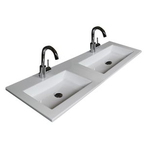 Badmeubelset BWS Salt 120x46cm Greeploos 2 Lades Met Wastafel 2 Kraangaten Ice White