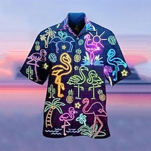 Voor heren Overhemd Hawaiiaans overhemd Kampshirt Fluorescerend Strijkijzer Geel Rood Licht Paars Paars Groen 3D-afdrukken Straat Casual Korte mouw 3D Kleding Modieus Hawaii Ontwerper Casual Lightinthebox