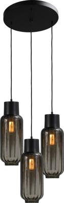 Masterlight Zwarte design hanglampLett ll 3-lichts smoke glas - 2157-05-05-35-3