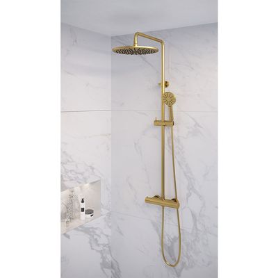 Doucheset Brauer Gold Edition Opbouw Rond Geborsteld Goud PVD 30cm Thermostaatkraan Glijstang Regendouche Handdouche Doucheset Brauer Gold Edition Opbouw Rond Geborsteld Goud PVD 30cm Thermostaatkraan Glijstang Regendouche Handdouche
