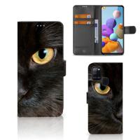 Samsung Galaxy A21s | Telefoonhoesje | Met pasjeshouder | Zwarte Kat
