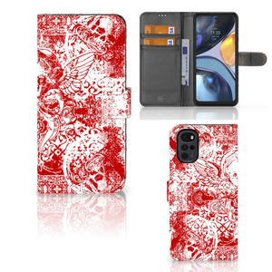 Telefoonhoesje met Naam Motorola Moto G22 Angel Skull Rood