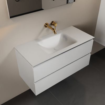 MONDIAZ AIVY 100cm badmeubel Talc, wastafel Talc solid surface midden zonder kraangat (AI-351321TALC-NO - AI-M100TAMI)