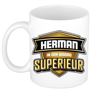 Naam mok Herman - wit - Superieur - keramiek - 300 ml - cadeau collega beker