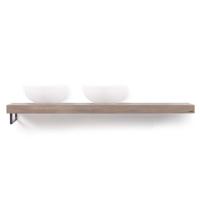 Looox Wooden Base Shelf solo L 160 cm, eiken old grey, handdoekhouders geborsteld rvs - thumbnail