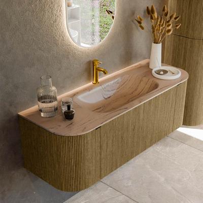 Badmeubel Mondiaz Kurve-Dlux | 130 cm | Meubelkleur Dusk | Wastafelkleur Arena | Solid surface | Wasbak midden spoelbak | 1 kraangat