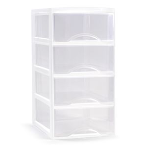 Ladeblokje/bureau organizer met 4x lades - transparant/wit - L18 x B25 x H33 cm - plastic