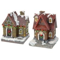 2x Kersthuisjes/kerstdorpje met gekleurde verlichting 13 cm