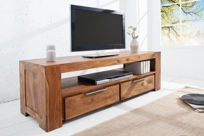 Massief tv-meubel MAKASSAR 130cm Sheesham lowboard twee laden - 37892