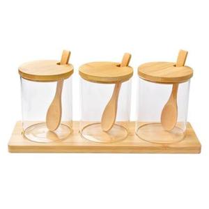 Clayre & Eef Voorraadpot Set van 3 Ø 8x10 cm Transparant Glas Hout