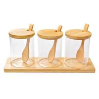 Clayre & Eef Voorraadpot Set van 3 Ø 8x10 cm Transparant Glas Hout