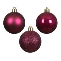 Decoris kleine kerstballen - 14x - donkerroze - 3 cm -kunststof   -