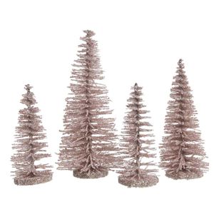 Set van 4x stuks decoratie kerstboompjes glitter roze 4 stuks