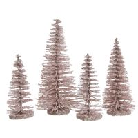 Set van 4x stuks decoratie kerstboompjes glitter roze 4 stuks