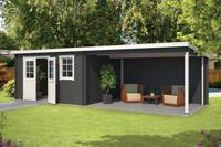 Outdoor Life Products | Tuinhuis met Overkapping Aida 760 x 275 | Gecoat | Carbon Grey-Wit