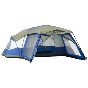 Outsunny kampeertent 6-8 persoons tent familietent met voorkamer 2 ramen koepeltent PU3000mm voor trekking festival glasvezel blauw 518 x 487 x 237 cm