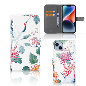 iPhone 15 Plus Telefoonhoesje met Pasjes Bird Flowers