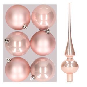 Set van 6x stuks kunststof kerstballen 8 cm inclusief glazen piek lichtroze