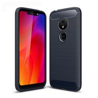 Geborsteld textuur koolstofvezel TPU Case voor Motorola Moto G7 Play (marineblauw)