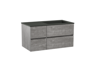 Storke Edge zwevend badkamermeubel 100 x 52 cm beton donkergrijs met Scuro asymmetrisch rechtse wastafel in mat kwarts