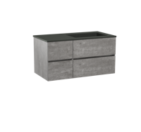 Storke Edge zwevend badkamermeubel 100 x 52 cm beton donkergrijs met Scuro asymmetrisch rechtse wastafel in mat kwarts - thumbnail