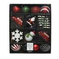 25x stuks kerstballen en kersthangers figuurtjes rood/wit/groen kunststof
