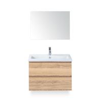 Vogue Badmeubelset 80 cm - Greeplijst in kleur - Grey Oak - Keramische Wastafel Wit 1 kraangat - met Spiegel