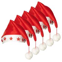 Kerstmuts - 5x - rood - met lichtjes - volwassenen - verlichte kerstmuts - sterren