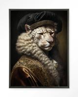 Urban Cotton Wandkleed 'Snow Leopard' 145 x 190cm in Floating Frame - black
