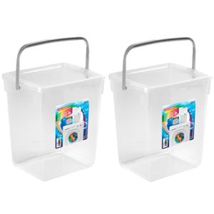 2x stuks opslagboxen/emmers kunststof met deksel transparant 5 liter 20 x 17 x 23 cm