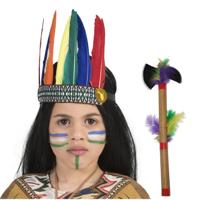 Indiaan verkleed accessoire set - Hoofdtooi en bijl - Carnaval verkleed - indianen - Kinderen