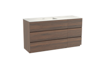 Storke Edge staand badmeubel 150 x 52 cm notenhout met Mata asymmetrisch linkse wastafel in solid surface mat wit