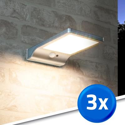 Solar wandlamp slim met 36 leds en bewegingsmelder zilver voordeelset