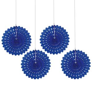 Hangdecoratie waaier/honeycomb - 4x - papier - blauw - 45 cm - feestversiering