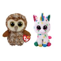 Ty - Knuffel - Beanie Boo's - Percy Owl & Harmonie Unicorn - thumbnail
