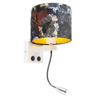 QAZQA Moderne wandlamp wit met kap velours bloemen - Brescia - thumbnail