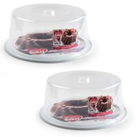 Plasticforte Taart bewaardoos - Set van 2x stuks - rond - wit - D32 x H15 cm - vlaai bewaarbak