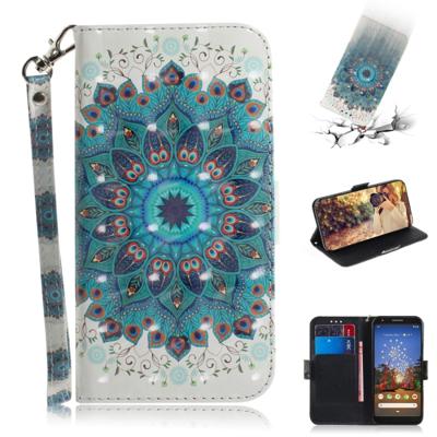 3D-schilderij Peacock krans patroon gekleurde tekening horizontale Flip lederen case voor Google pixel 3a XL met houder & kaartsleuven & portemonnee