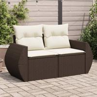 Tuinbank 2-zits met kussens poly rattan bruin