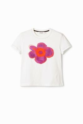 T-shirt met bloemenillustratie - WHITE - XS