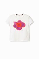 T-shirt met bloemenillustratie - WHITE - XS