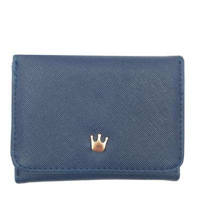 Korte mini vrouwen portefeuilles kroon ingericht fold PU lederen Coin Purse kaarthouder (blauw)